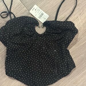 Black crop top with rhinestones